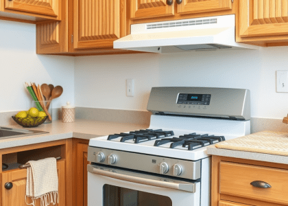 Alt text: "Mediterranean kitchen featuring a stove top oven beside wooden cabinets and countertops, showcasing rustic Tuscan design elements and Spanish home decor."